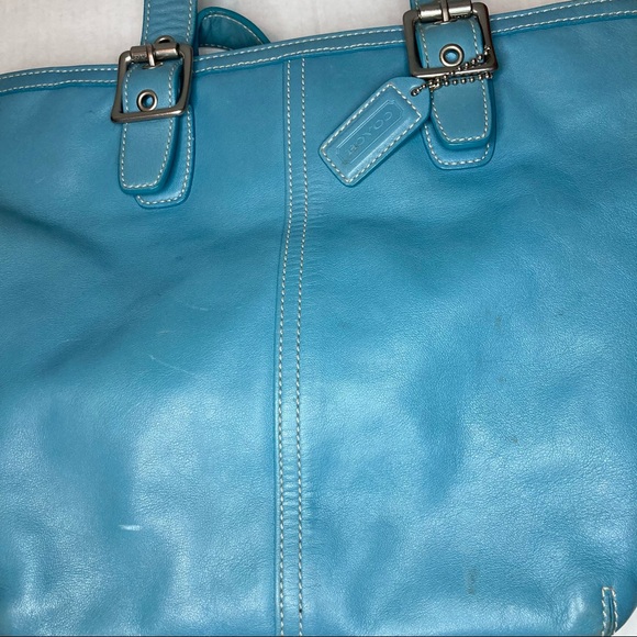 Coach Blue Leather Stitch Tote - Picture 7 of 14